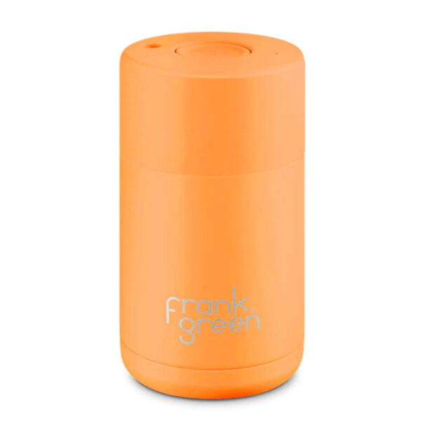 12oz Reusable Cup - Push Button Lid - Neon Orange