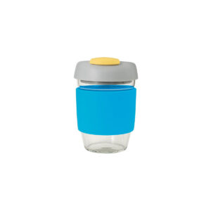 Glass Gocup Reusable Coffee Cup 355ml - Blue/grey/yellow
