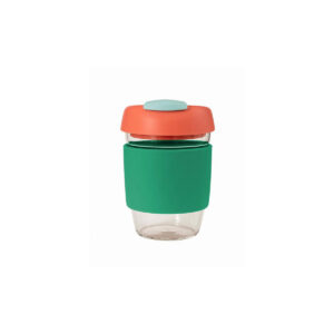 Glass Gocup Reusable Coffee Cup 355ml - Green/coral/seafoam
