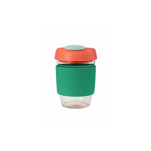 Glass Gocup Reusable Coffee Cup 355ml - Green/coral/seafoam