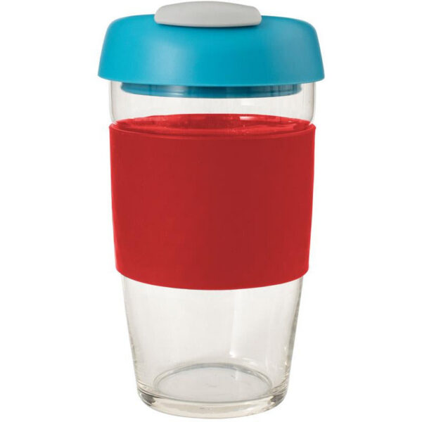 13848.jpg Glass Gocup Reusable Coffee Cup 473ml - Red/aqua/grey