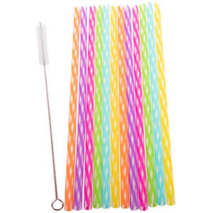 Reusable Party Straws Pack 24 with Brush - Rainbow 25cm