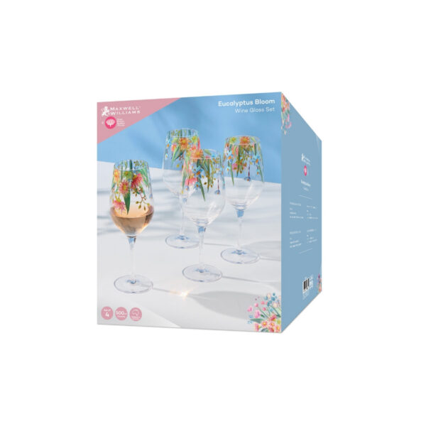 Royal Botanic Gardens Eucalyptus Bloom Wine Glass 500ml Set of 4 Gift Boxed