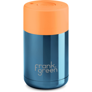 Chrome 10oz Limited Edition Blue Ceramic Cup with Neon Orange Push Button Lid
