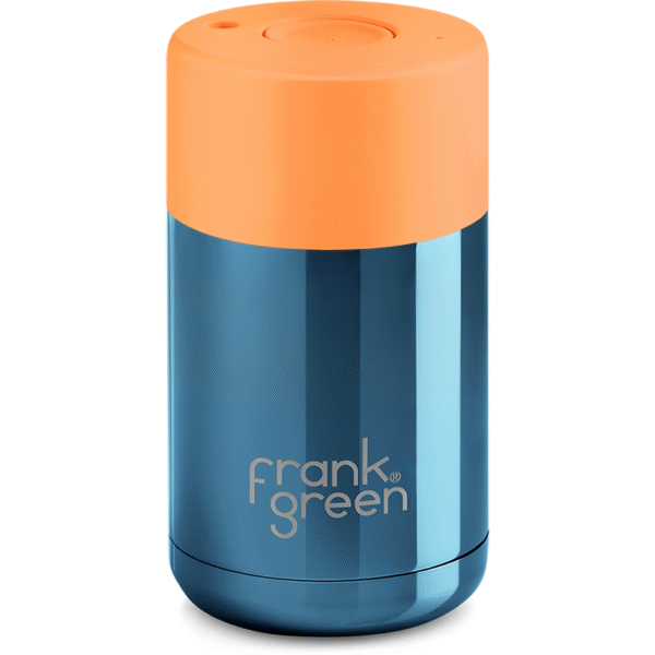 Chrome 10oz Limited Edition Blue Ceramic Cup with Neon Orange Push Button Lid