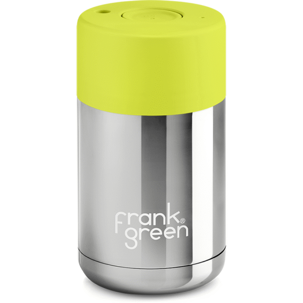 Chrome 10oz Limited Edition Silver Ceramic Cup with Neon Yellow Push Button Lid