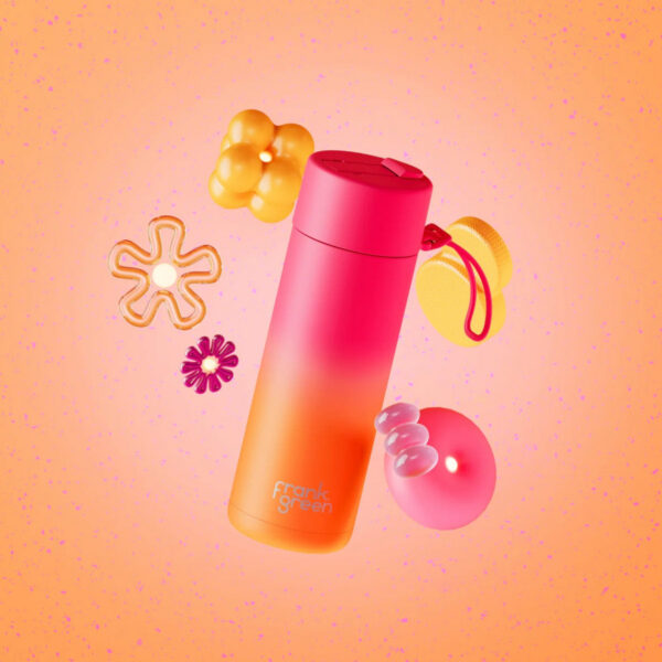 20oz Stainless Steel Ceramic Reusable Bottle With Flip Straw Lid Summer Sunset